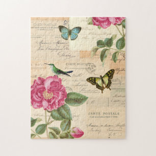 Blumen vintage rustikale Rosenblüten & Schmetterli Puzzle