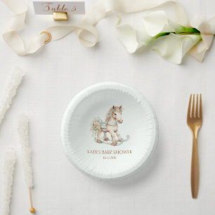 Blumen-Vintage-Spielzeug-Schaukelpferd-Baby-Shower Pappteller
