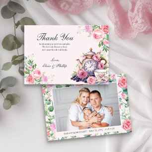 Blumen-Vintage-Teekanne Neugeborenen-Foto-Baby-Par Dankeskarte