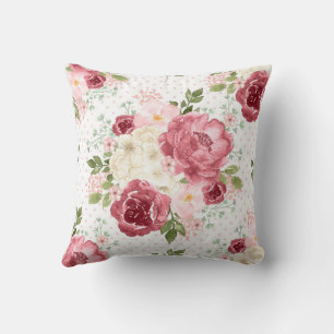 BLUMEN VINTAGE WATERCOLOR ROSA ROSEN WURF KISSEN