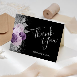 Blumen Violett Silber Schwarz Hochzeit Danke Karte