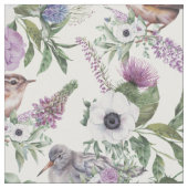 Blumen Violette Distel Singvogel Stoff (Nahaufnahme)