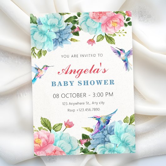Blumen Vogel Baby Shower Einladung
