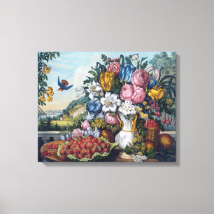 Blumen Vogel Frucht Stillleben Leinwanddruck