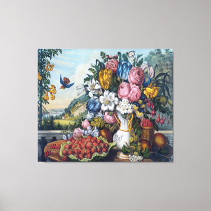 Blumen Vogel Frucht Stillleben Leinwanddruck