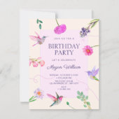 Blumen Vögel Geburtstag Einladung (Vorderseite)