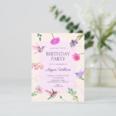 Blumen Vögel Geburtstag Einladung (Stehend Vorderseite)