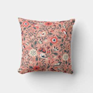 Blumen Vögel Handgezeichnet Vintage Kissen