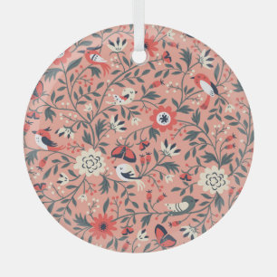Blumen Vögel Handgezeichnet Vintage Ornament Aus Glas