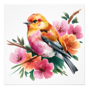 Blumen-Vogel in Rosa Fotodruck