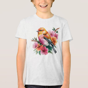 Blumen-Vogel in Rosa Tri-Blend Shirt