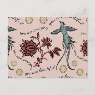 Blumen-Vogel-Inspirationsmuster Postkarte
