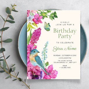 Blumen-Vogel-Kunst-Geburtstag Einladung