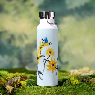Blumen-Vogel-Kunst Gelbe Sonnenblumen Trinkflasche