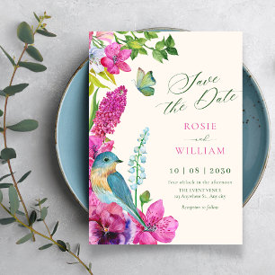 Blumen-Vogel-Kunst-Hochzeit Save The Date