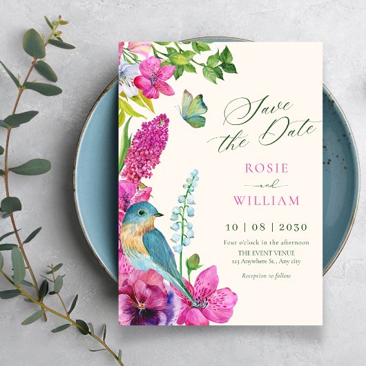 Blumen-Vogel-Kunst-Hochzeit Save The Date