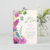 Blumen-Vogel-Kunst-Hochzeit Save The Date (Stehend Vorderseite)