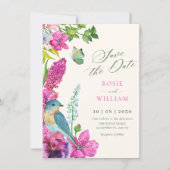 Blumen-Vogel-Kunst-Hochzeit Save The Date (Vorderseite)