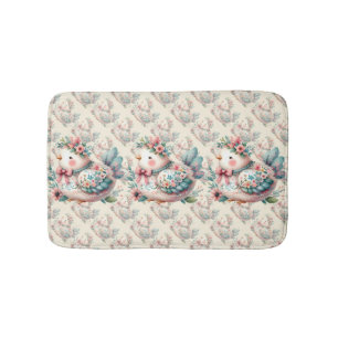 Blumen-Vogel mit pastellfarbenem Boho-Charme Badematte