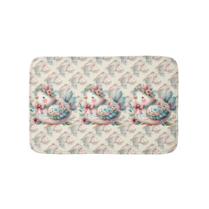 Blumen-Vogel mit pastellfarbenem Boho-Charme Badematte