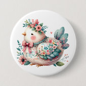Blumen-Vogel mit pastellfarbenem Boho-Charme Button (Vorderseite)