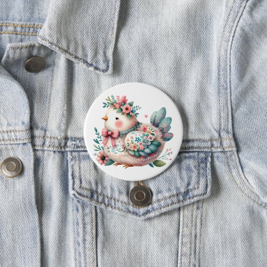 Blumen-Vogel mit pastellfarbenem Boho-Charme Button (Beispiel)
