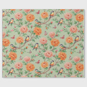 Blumen-Vogel-Muster auf Minz-Hintergrund (7) Geschenkpapier (Flach)