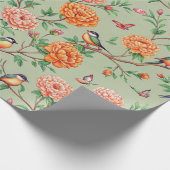 Blumen-Vogel-Muster auf Minz-Hintergrund (7) Geschenkpapier (Ecke)