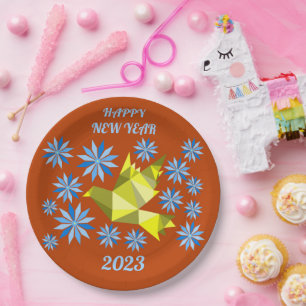 BLUMEN VOGEL NEUES JAHR 2023, PARTY PAPIERTELLER