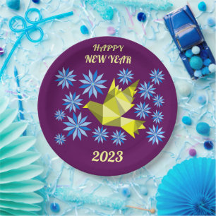 BLUMEN VOGEL NEUES JAHR 2023, PARTY PAPIERTELLER