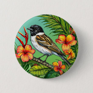 Blumen-Vogel-Ornament Button