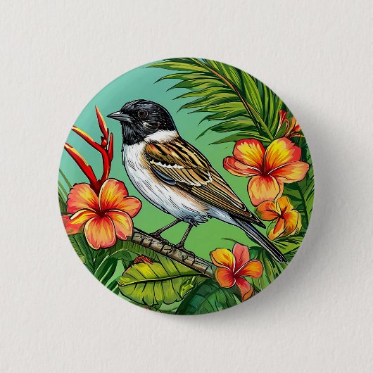 Blumen-Vogel-Ornament Button (Vorderseite)