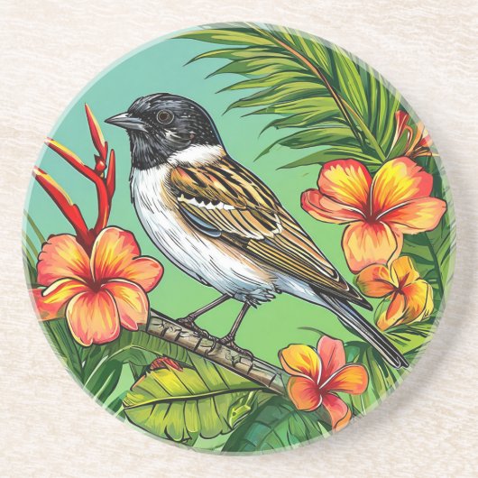 Blumen-Vogel-Ornament Getränkeuntersetzer (Vorne)