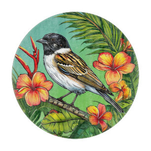 Blumen-Vogel-Ornament Schneidebrett