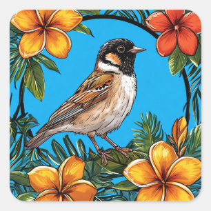 🐦 Blumen-Vogel-Rahmen-Aufkleber Garten-Natur-Deko Quadratischer Aufkleber