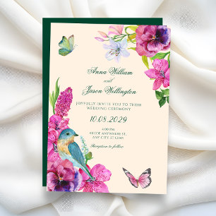 Blumen-Vogel-Schmetterlings-Hochzeit Einladung