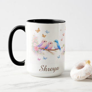 Blumen-Vogel-Tasse | Pastell-Schmetterling-Ästheti Tasse