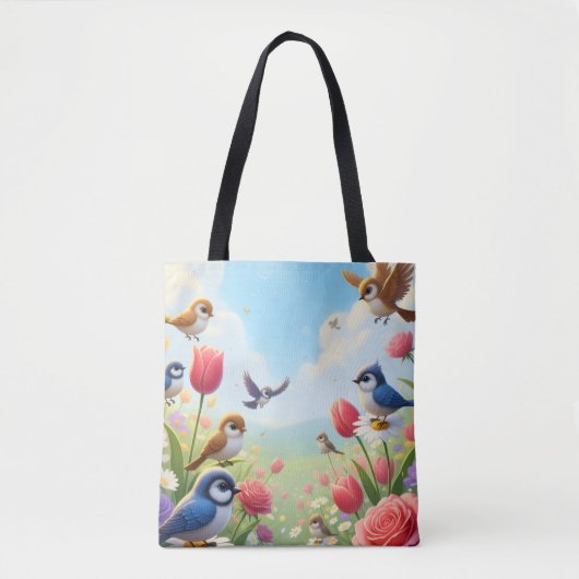 Blumen-Vögel-Tragetasche Tasche (Vorderseite)