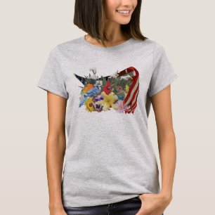Blumen-, Vögel- und Flaggen-T-Shirt T-Shirt