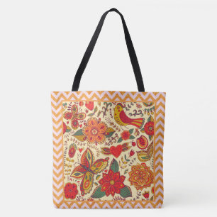 Blumen Vögel und Schmetterlinge Boho Chic Tasche