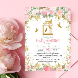 Blumen-Vogelkäfig-Baby-Shower-Einladung Einladung