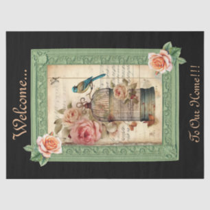 Blumen-Vogelkäfig im Vintage-Stil, Decoupage Seidenpapier