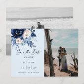 Blumen von Blau Zwei Foto Save The Date (Vorne/Hinten)
