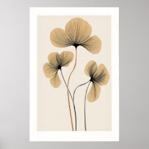Blumen-Wandkunst Beige Botanischer Druck, Holz Poster