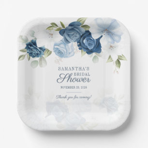 Blumen-Wasserfarbe Blaue Weiße Blüten Pappteller