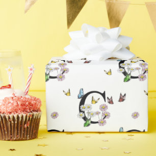 Blumen-Wasserfarbe-Schmetterling-Monogramm Buchsta Geschenkpapier