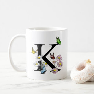 Blumen Wasserfarbe Schmetterling Monogramm Buchsta Kaffeetasse