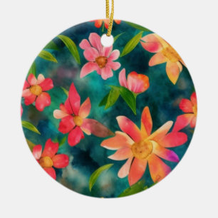 Blumen-Wasserfarben-Muster-Design Keramik Ornament