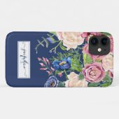 Blumen Wasserfarbener Navy Blauer Burgund Elegante Case-Mate iPhone Hülle (Rückseite (Horizontal))