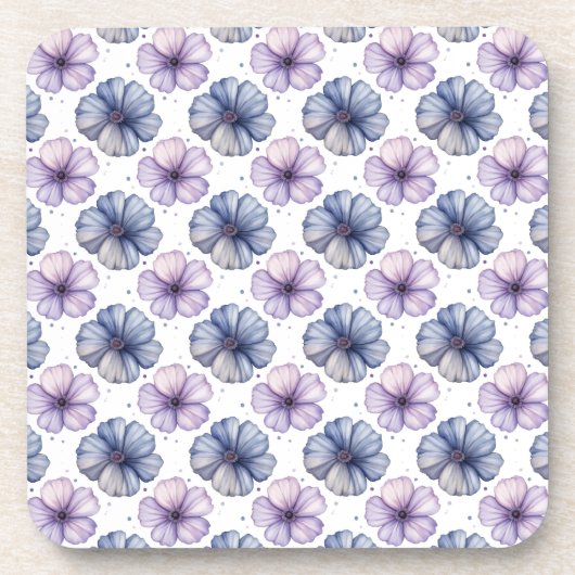 Blumen-Wasserfarbmuster Lavendel und Blau Getränkeuntersetzer (Vorderseite)